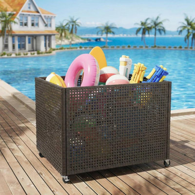 Pool Float Storage Cart with Wheels, Large Mesh Organizer for Pool Toys & Floats, Locking Casters, 45x24x29 in, Gray