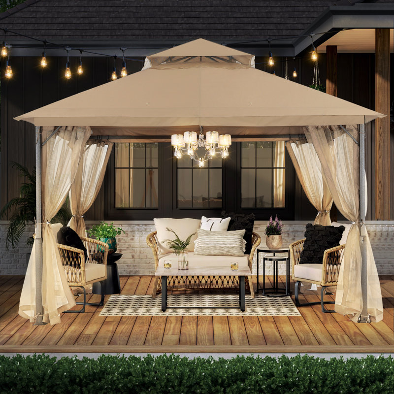 Steel Patio Gazebo The Soft Roof, Khaki, 110" H x 132" W x 132" D