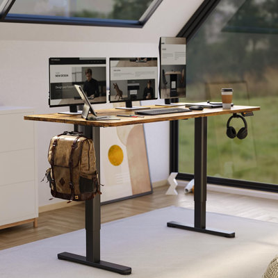 Electric Height Adjustable Standing Desk with Hooks