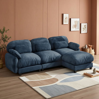 Canapé modulaire moderne en chenille avec pouf amovible, coussins lombaires, coussins en mousse haute densité et assise profonde
