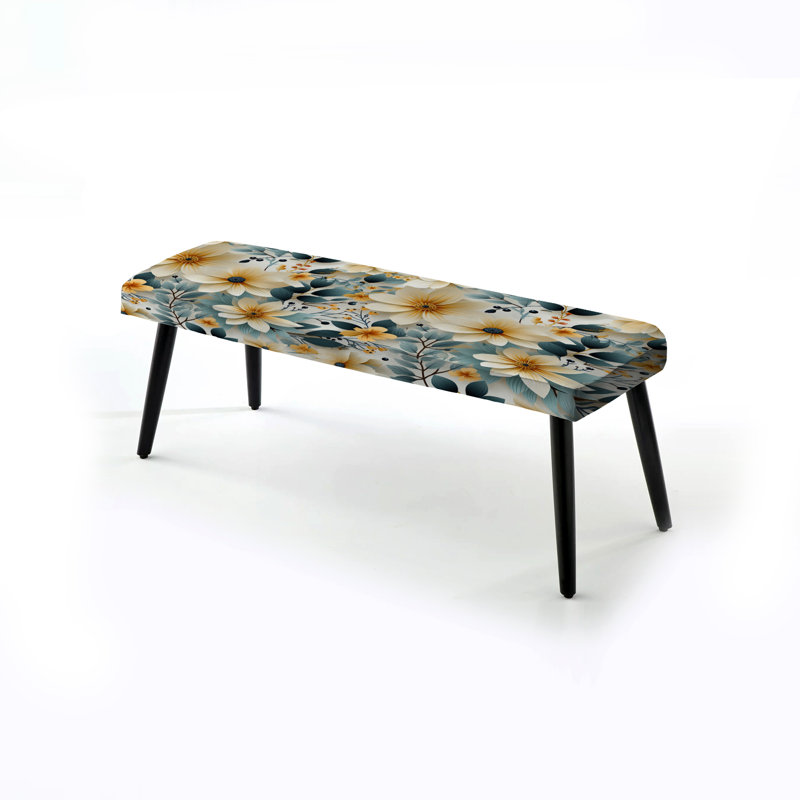 White And Green Geometric Beige Floral Beauty - Floral Upholstered Black Bench