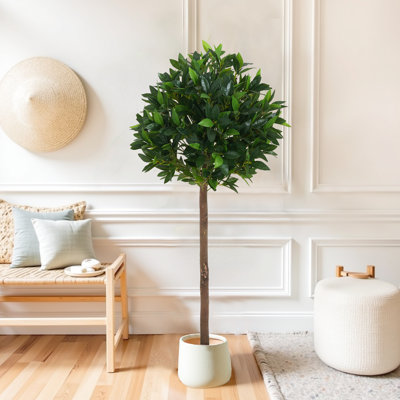 49" Artificial Bay Tree In Pot, Of 2, Silk And Wood, Low - Maintenance Decor For Living Area With Upkeep Greenery Home