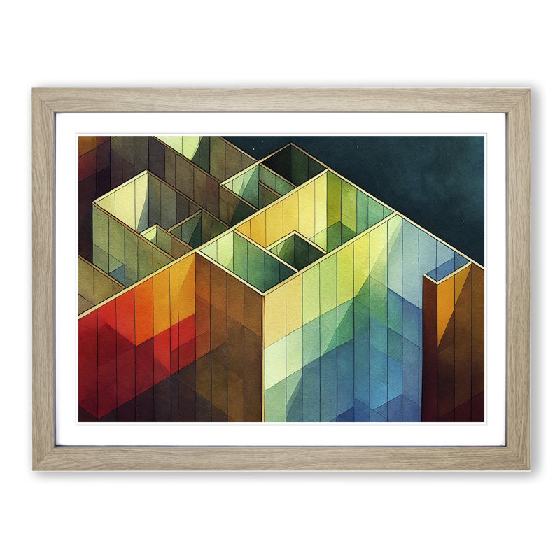 Watercolour Architecture Abstract - Single Picture Frame Print, Oak Framed, 25cm H x 34cm W x 2cm D