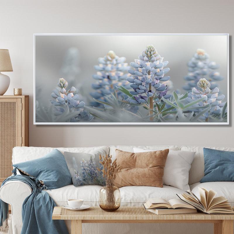 Liddel - Blue Bonnets Wall Art Print, White Floater Framed Canvas, 28" H x 60" W x 1.5" D