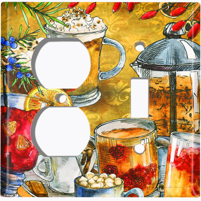 Coffee Mocha Tea Dessert Drink Damask Patterned 2 - Gang Standard Combination Wall Plate