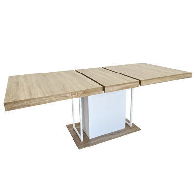 Table de salle à manger de 160 à 200 cm avec siège Nuance en bois vieilli, extensible, 6 à 10 personnes, chêne blanc, style extensible
