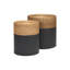Ensemble de deux tables gigognes rondes en rotin beige et noir et en bois massif