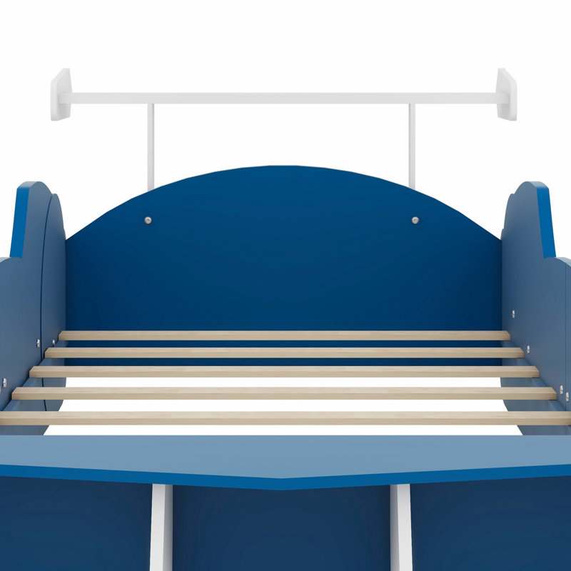 Race Car-Shaped Platform Bed With Wheels, Blue