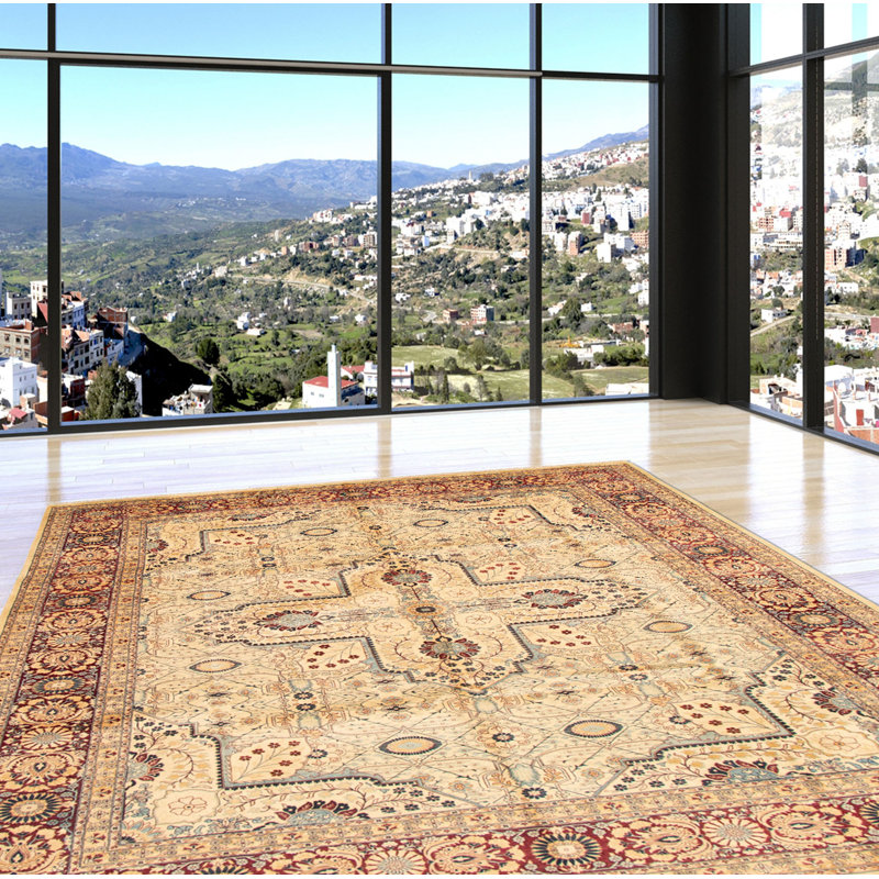 Tapis décoratif en laine de conception unique noué à la main New Age Pakd Ivoire 9 pi x 12 pi
