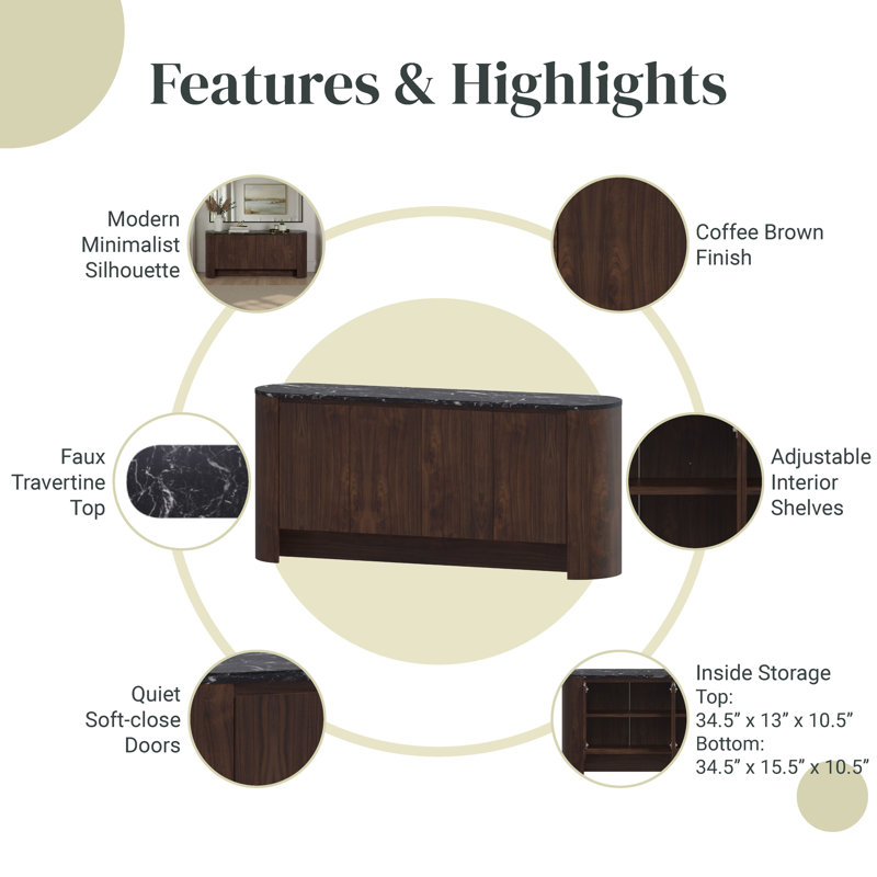 Baron Sideboard 4 Doors, Midnight Marble/Coffee Brown