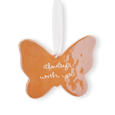 Ornement papillon en faïence orange