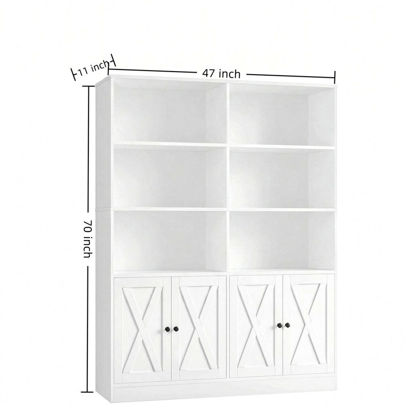 Bibliothèque 71 po H x 47,2 po en bois moderne avec 4 portes, armoire de rangement double bibliothèque, Noir