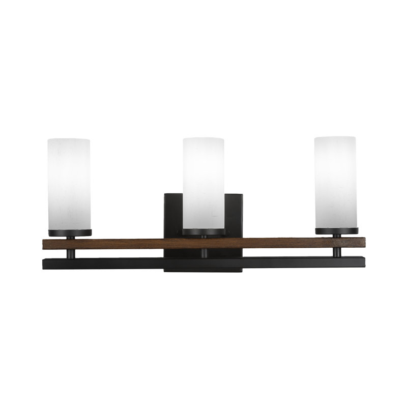 Barre d'éclairage de salle de bain 3 lumières Belmont, Noir mat / bois peint