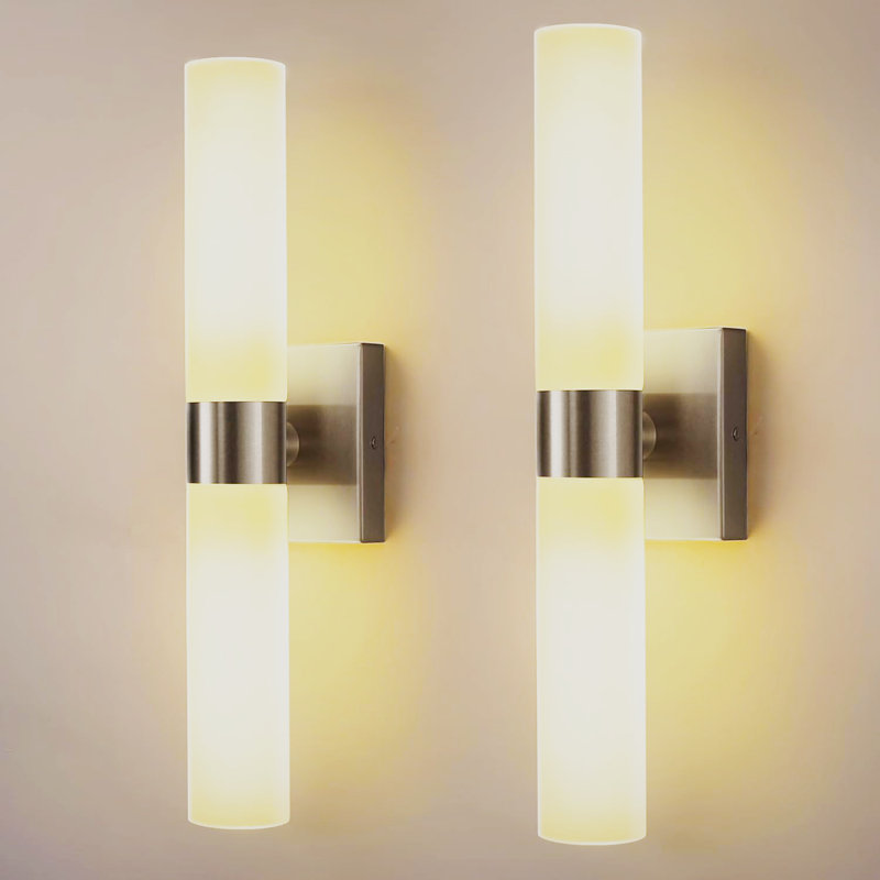 18 In 2-Light White Double Tube Wall Sconce , E12 Sleek Up And Down Light Fixture For Bathroom, Bedroom, Brushed Nickel