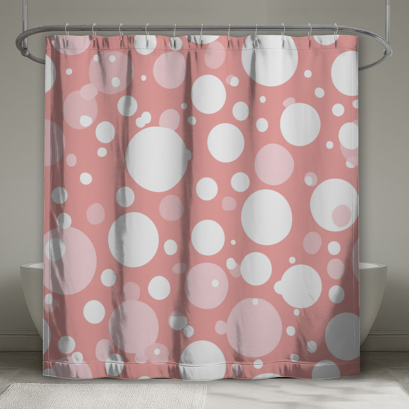 Rideau de douche à pois - Motif décoratif de salle de bain rétro, H 84 po x l 70 po, Pois roses