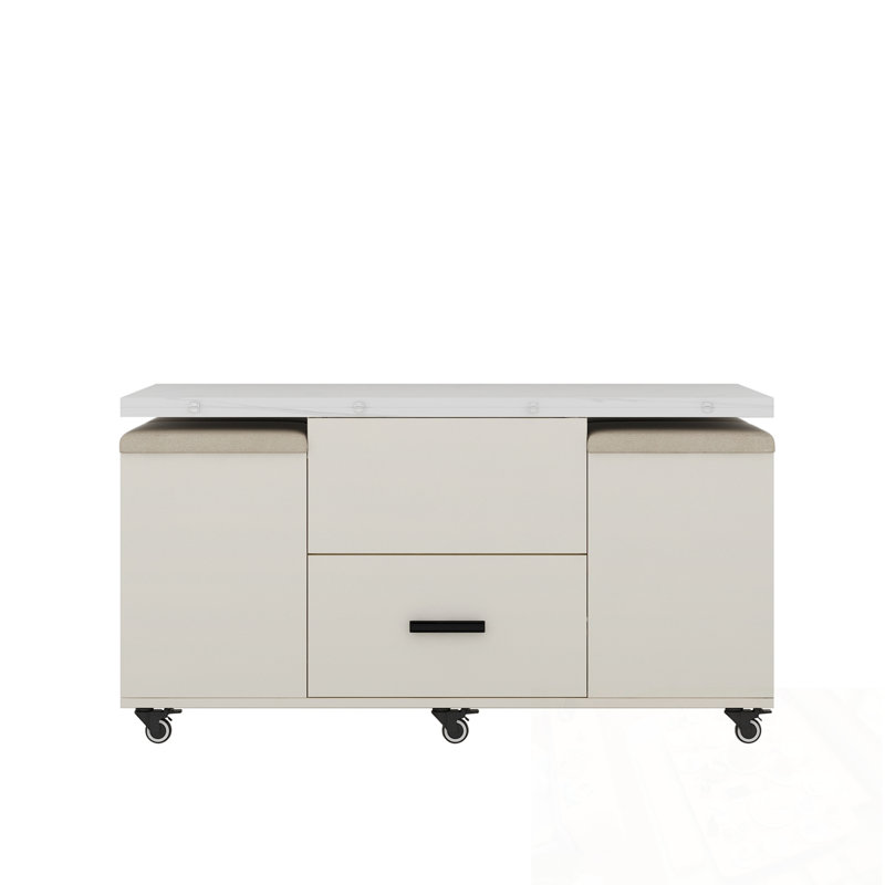 Emagene relevable avec 4 tabourets et 2 tiroirs, Blanc