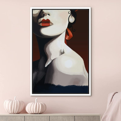 Glamour " IDEA4WALL Framed Canvas Print Wall Art Stylish Woman In Red Lipstick People Fashion Illustrations Modern Art Glam Portrait Dramatic Ultra For Living Room, Bedroom, Office "