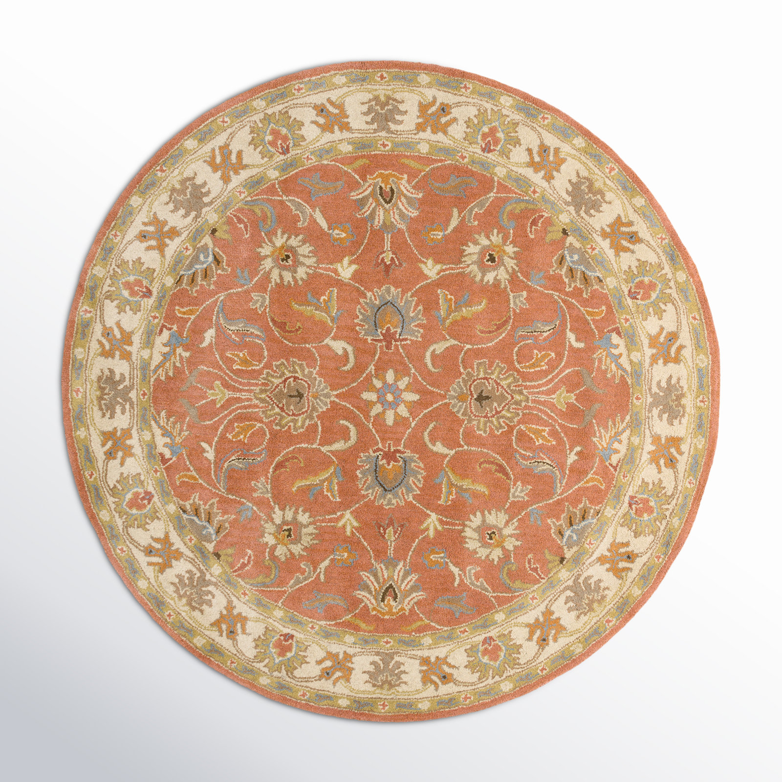 Arden Orange Hand-Tufted Wool Floral Rug, Round 9'9"