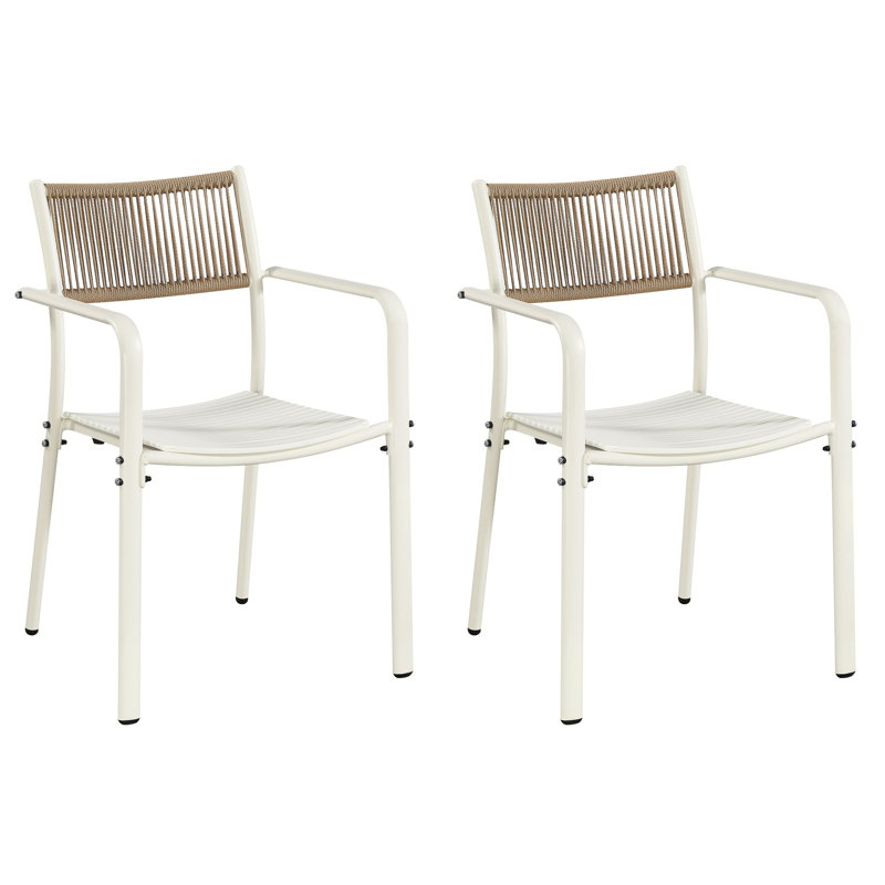 Pair of Bistro Rope-Effect Back Arm Chairs, Patio Dining, Off-White