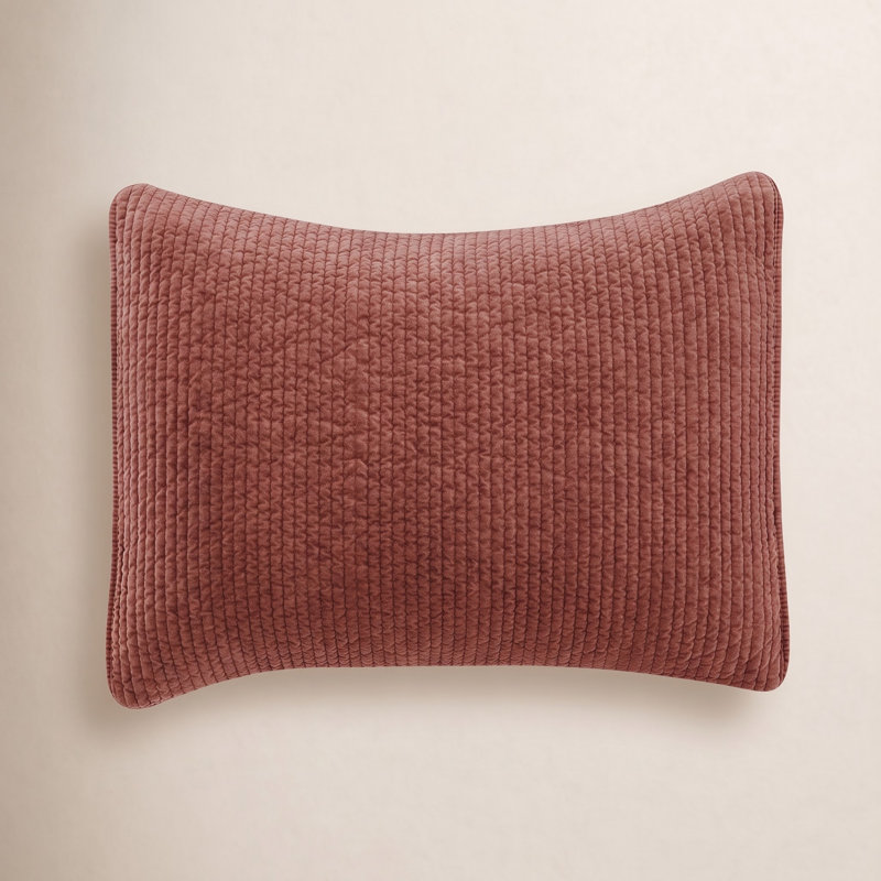 Stonewashed Velvet Cotton Quilted Modern Rustic Pillow Sham, King, Taupe