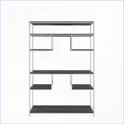 Bibliothèque, 8 tablettes, chêne gris rustique et amp; Chrome argenté, H 72 po | Gris rustique | Bois et métal
