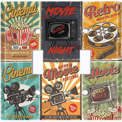 Couvercle de plaque d'interrupteur en métal; Bascule standard US 2 Gangs - affiches de cinéma
