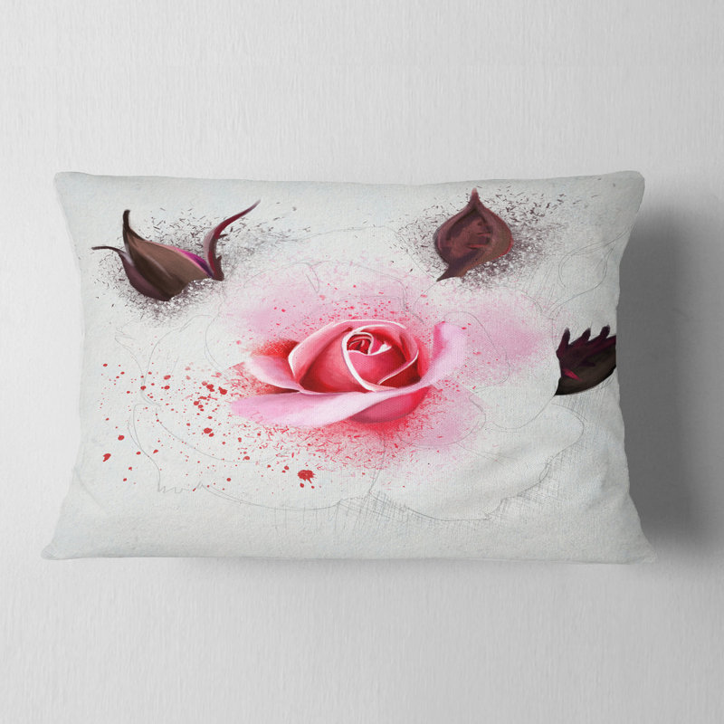 Coussin lombaire rose aquarelle avec greffons