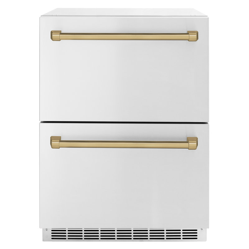 ZLINE Autograph Edition 24 in. Touchstone 168 Can Outdoor-Rated Dual Refrigerator Drawer with Doors and Handles
