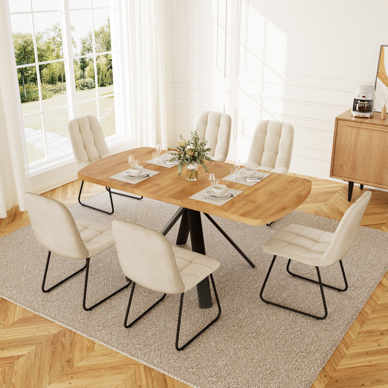 Extendable Ellipse Dining Table Set of 4, 120-160 cm MDF Oak Finish with 4 Corduroy Dining Chairs, Modern Minimalist Kitchen Table for Dining Rooms, Kitchens