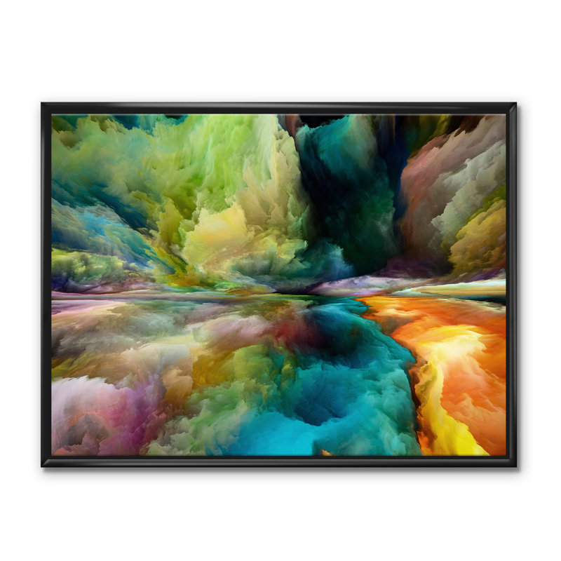 Antonio Colourful Motion Gradients of Surreal Mountains and Clouds - Painting on Canvas, Black Framed Canvas