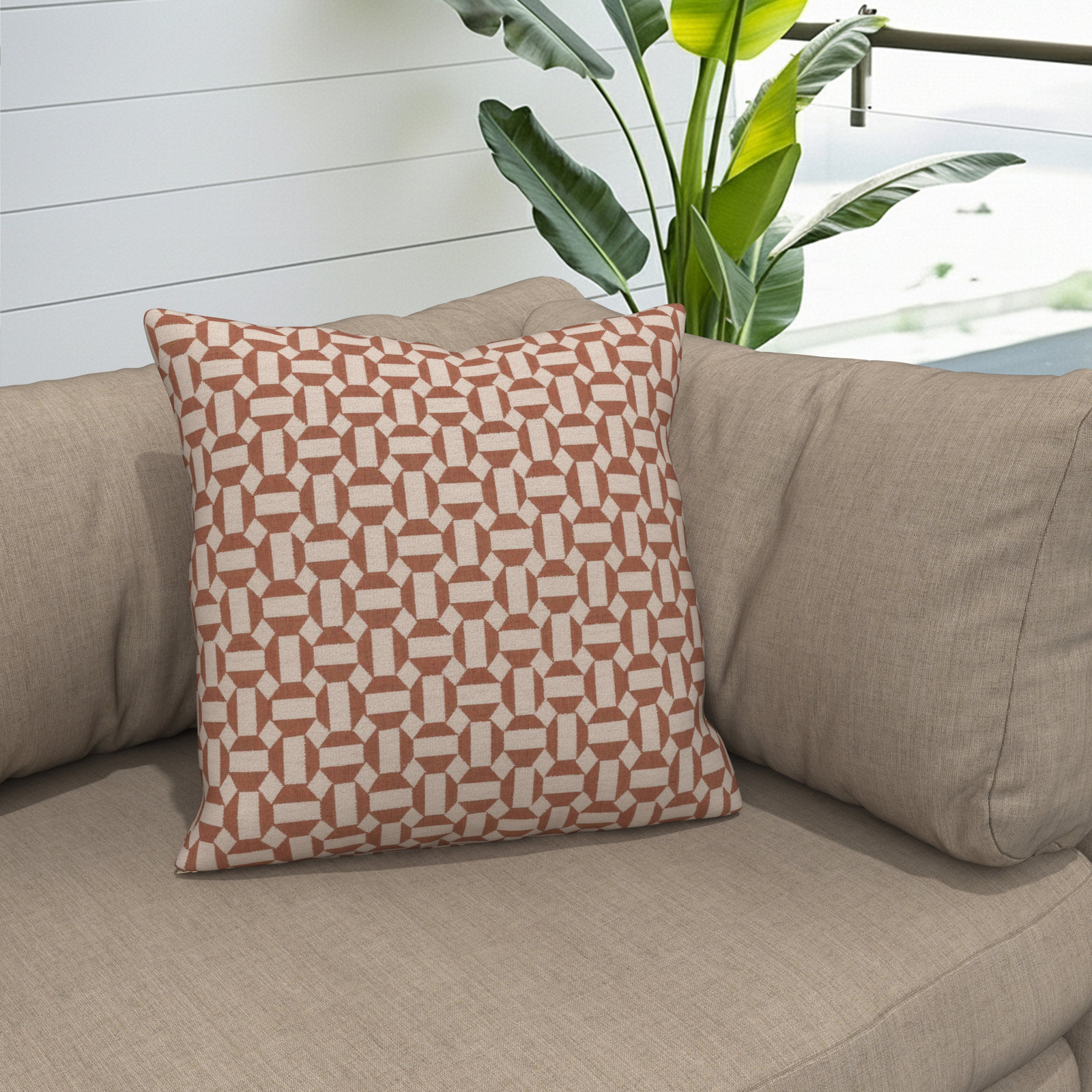 Kacy Sunbrella® Throw Pillow, Assemble Clay, 24 x 24 x 3