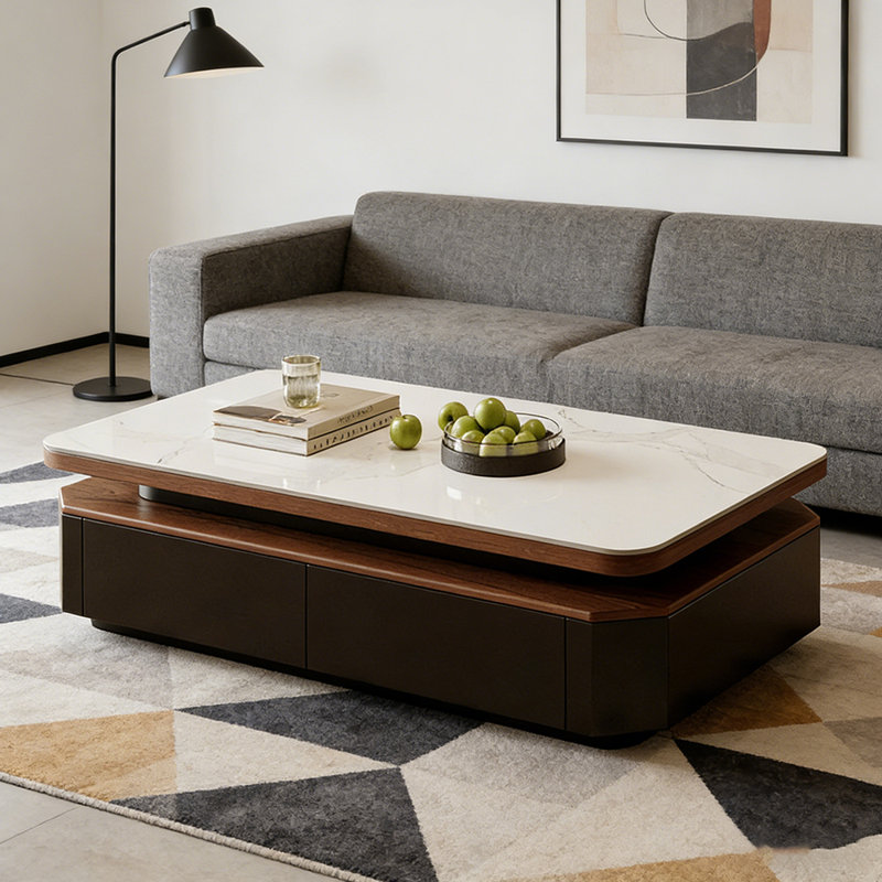 Table basse Minimalist Storage, Blanc / Gris, Noir, H 16,53 po x l 55,11 po x P 27,55 po