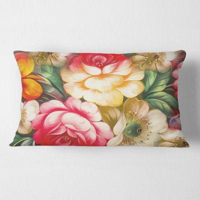 Fleurs jaunes et rouges VIntage - Coussin décoratif à imprimé traditionnel