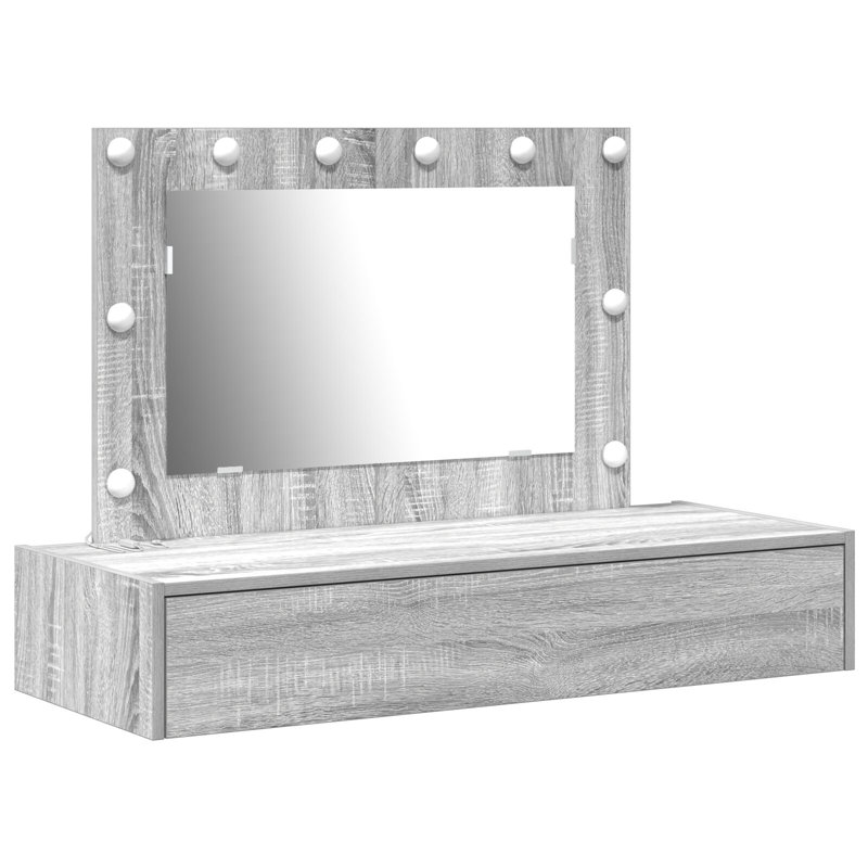 Wall Mounted Dressing Table With LED Lights, Grey Sonoma