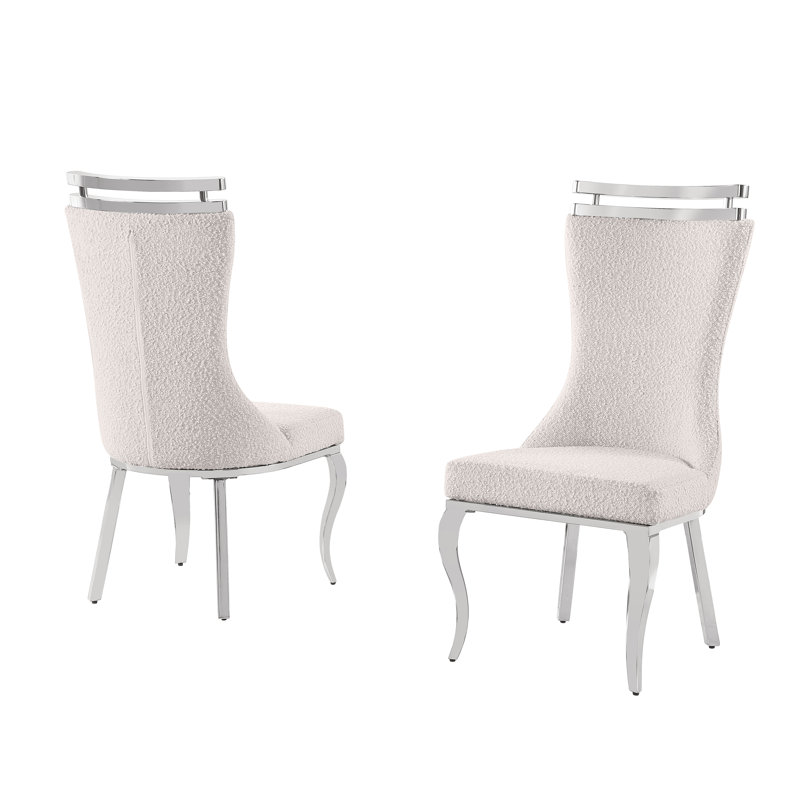 Boucle Dining Chairs With Polished Chrome Frame, Cream, Silver