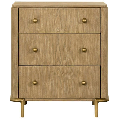 3 Nightstand With Ports - Particle Board Made Bedroom Storage 3 Drawers & Ash Veneer