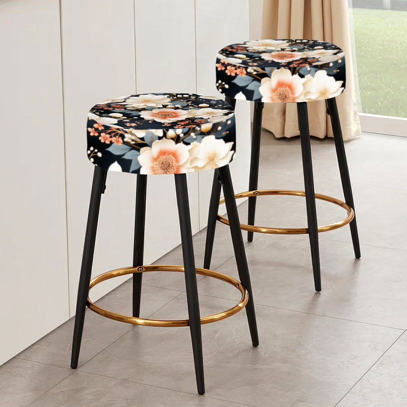 Ensemble de 2 tabourets de bar floraux noirs et beiges