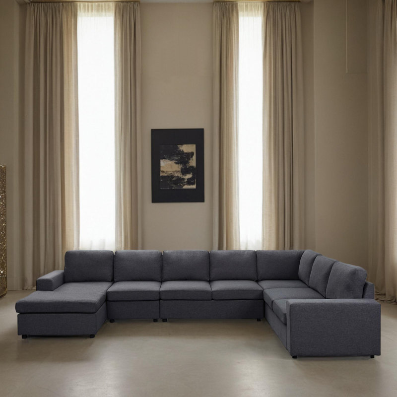 Canapé-lit modulaire réversible de 147 po avec méridienne 147 po, Mélange de lin gris foncé