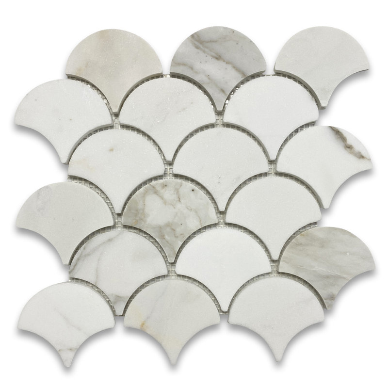 10 in. x 9 in. Marble Tile, Gray/White