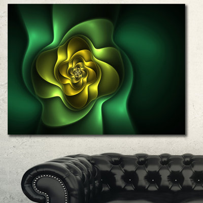 " Fractal Green Flower On Black "