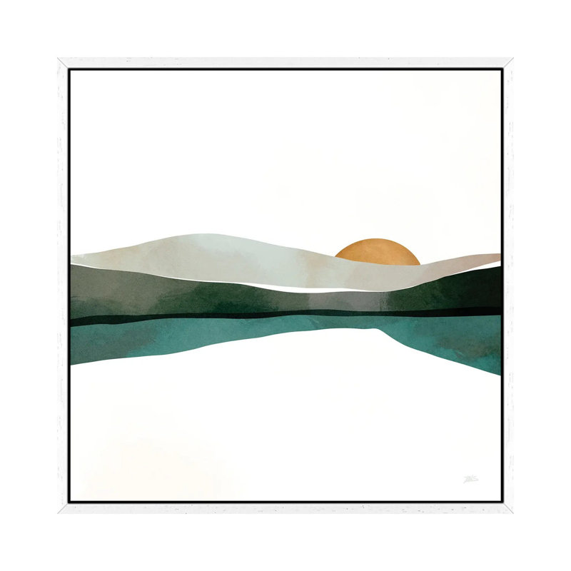 Teal Sunset 1 Piece Wall Art on Canvas, 66.04 cm H x 66.04 cm W, White Framed