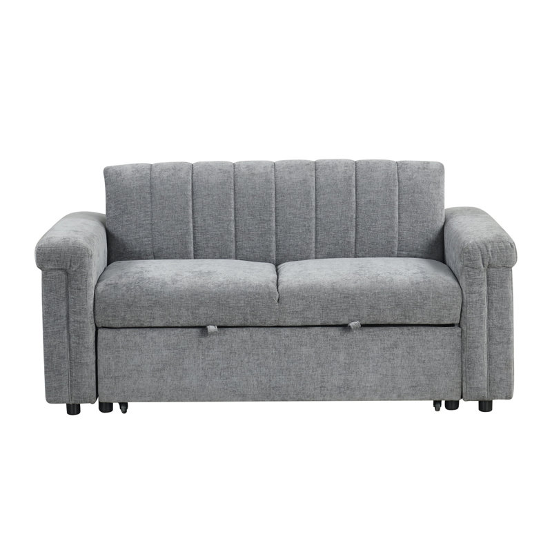 Lit convertible convertible pour deux personnes, pieds en plastique, tissé gris, dossier réglable, confortable, l 63 po x P 91,7 po x H 31,5 po, capacité de poids de 250 lb pour deux personnes, mousse à haute densité, tissu, structure, capacité