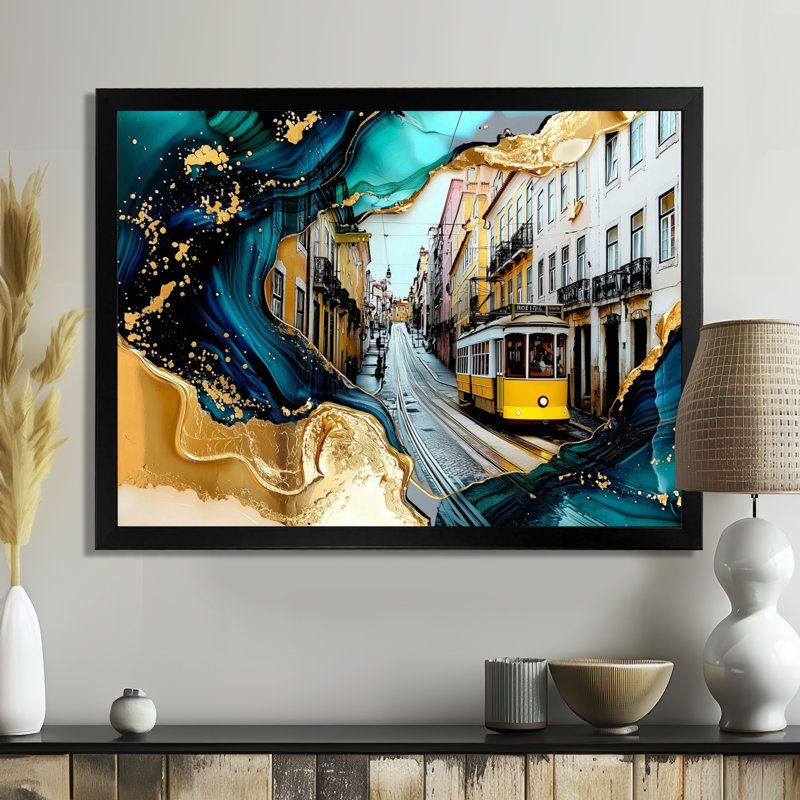 Emerald Lisbon Streets In Portugal I - Portugal, art mural, H 12 po x l 20 po, Cadre flottant noir
