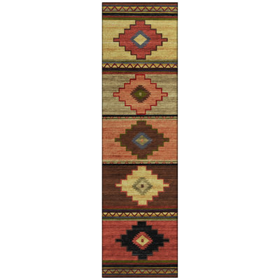 Tapis brun / vert / rouge en polyester tissé à la machine Josai