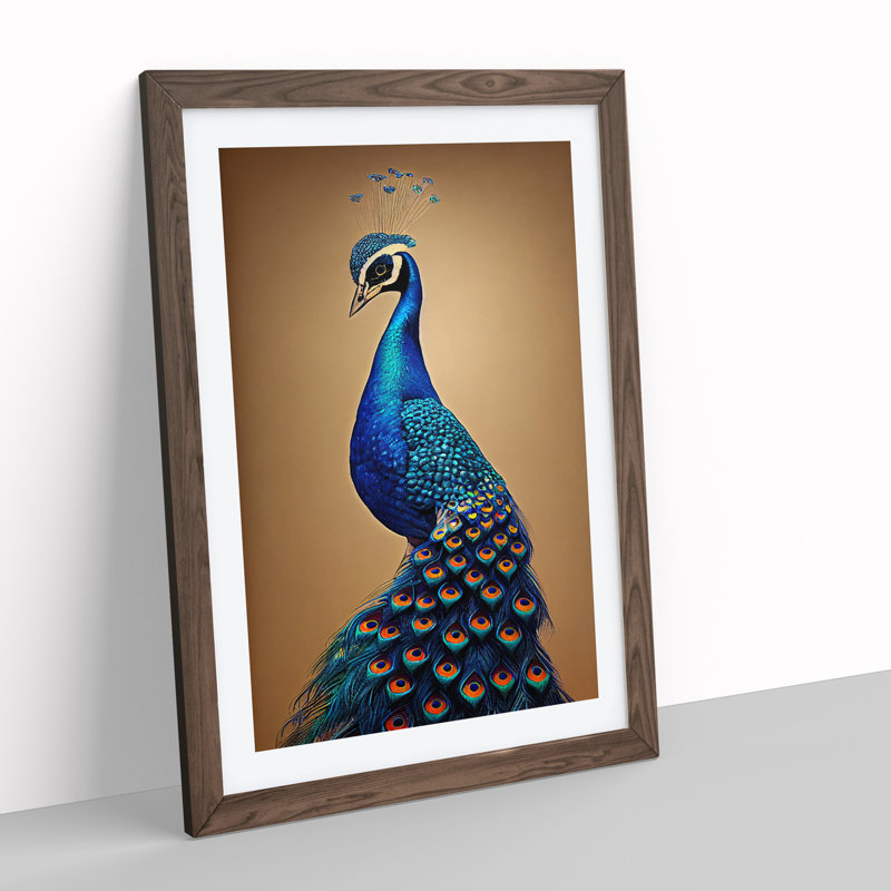 Entrancing Peacock - Single Picture Frame Print, 64cm H x 46cm W x 2cm D, Walnut