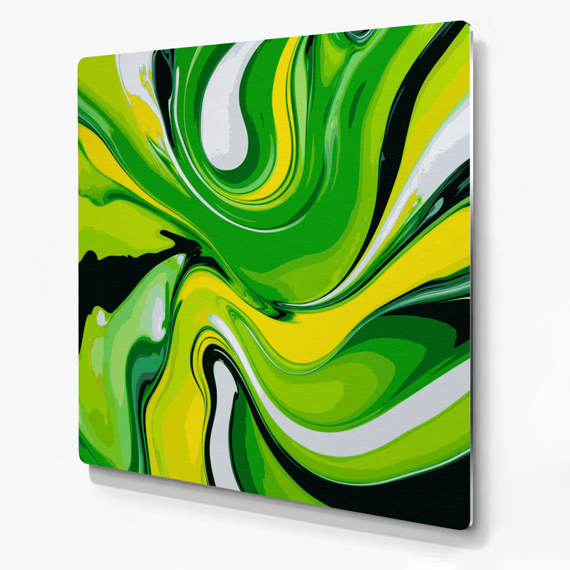 Abstrait art fluide en métal vert 52, H 12 po x l 12 po