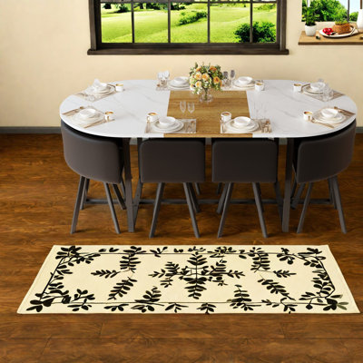 Modern 9-piece Dining Table Sets, White Marble & Wood Grain Design, Ideal For Family Gatherings
