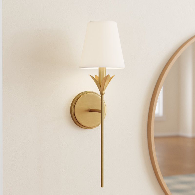 Margo 1-Light Dimmable Wrought Iron Wallchiere with Silk Shade , Antique Gold