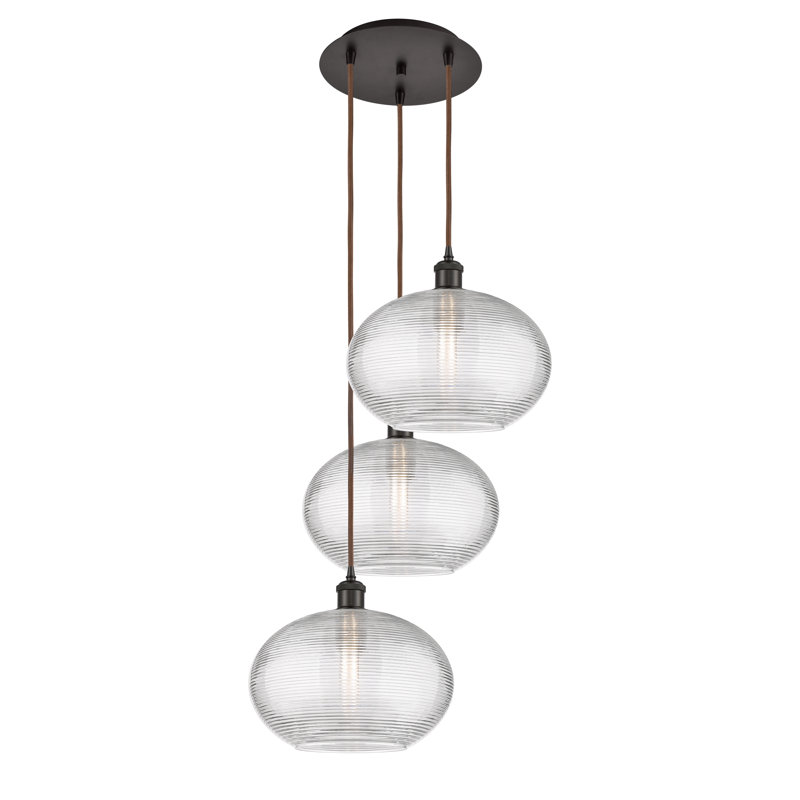 Luminaire suspendu grappe 3 lumières Larrick, H 33 po x l 18,5 po x P 18,5 po, Transparent Ithaca, Bronze huilé