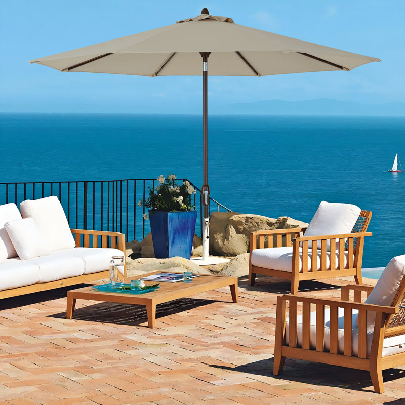 Parasol à manivelle inclinable 10 pi double bleu, Sable